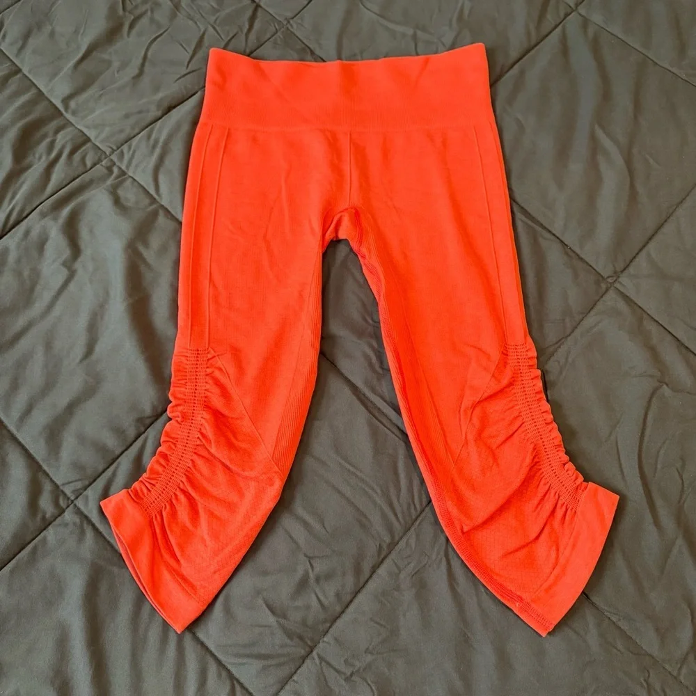 Lululemon Athletica Orange Leggings with Ruched Detail